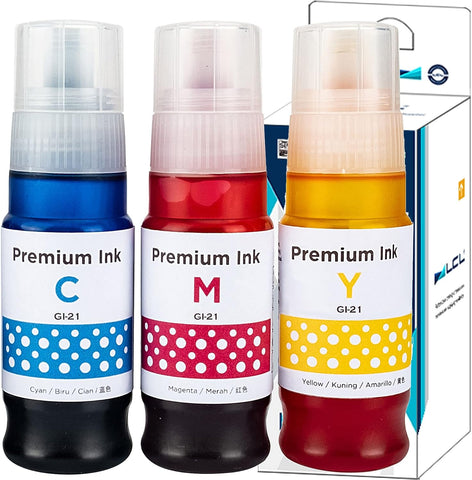 LCL Compatible Ink Bottle Replacement for Canon GI21 GI-21 GI-21C GI-21M GI-21Y PPIXMA G3260 G2260 G1220 (3-Pack Cyan Magenta Yellow)