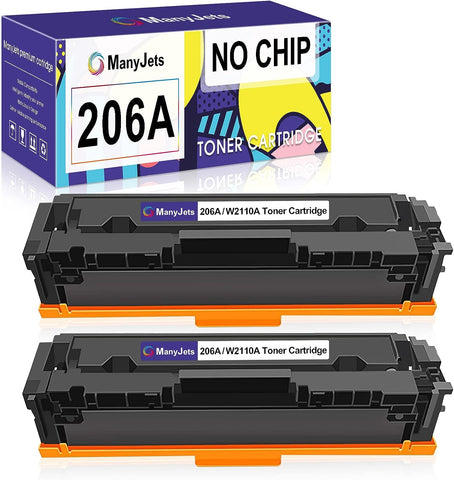 ManyJets 206A Compatible Toner Cartridge Replacement for HP 206A W2110A 206X W2110X Black Work with HP Laserjet Pro M283fdw M255dw M283cdw M282nw Printer (NO CHIP,Black,2-Pack)