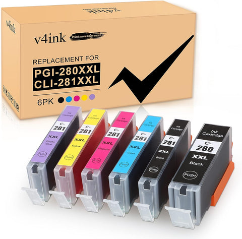 v4ink PGI-280XXL CLI-281XXL Compatible Replacement for Canon PGI 280XXL CLI 281XXL Ink for Canon Pixma TS8120 TS8220 TS8320 TS8322 TS9120 Printer, 6-Pack Color Set with Photo Blue