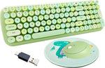 Wireless Keyboard and Mouse Combo, Green Cute Keyboard, Seaciyan 2.4G USB Ergonomic Retro Typewriter Keyboard with Number Pad for Computer, Laptop, Tablet, PC, Mac