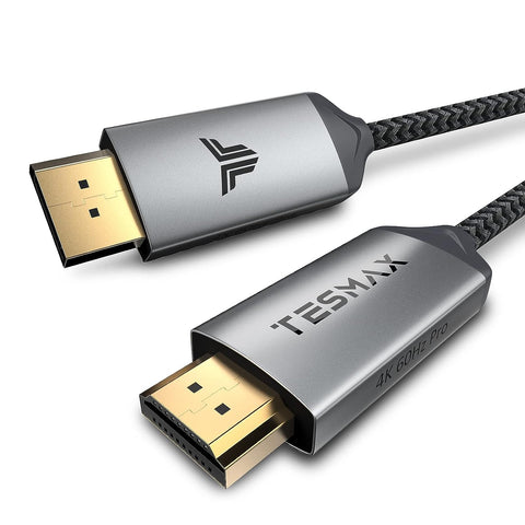 Tesmax DisplayPort to HDMI Cable (4K 60Hz), DP to HDMI Unidirectional 4K UHD Cable, Compatible with Monitor Projector Desktop GPU AMD NVIDIA HP Dell 6.5FT