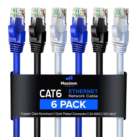 Maximm Cat 6 Ethernet Cable 12 Ft, (6-Pack) Cat6 Cable, LAN Cable, Internet Cable and Network Cable - UTP (Multicolor)