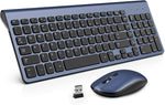 WisFox Wireless Keyboard and Mouse Combo, Energy Saving, Silent Slim Quick 2.4GHz Cordless USB Keyboard Mouse Set with Number Pad Independent On/Off Switch for PC Laptop Windows Mac (Black and Blue)