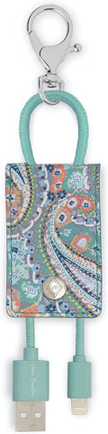 Vera Bradley Leatherette Charging Tag Keychain, Portable Charger Cord for Cellphones/Computers, Citrus Paisley