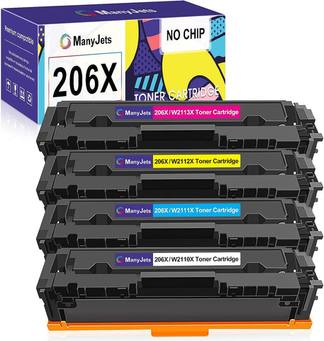 ManyJets 206X W2110X Compatible Toner Cartridge Replacement for HP 206X W2110X 206A W2110A Work with HP Color Laserjet Pro M283fdw M255dw M283cdw M282nw Printer (High Yield,4-Pack,NO CHIP)