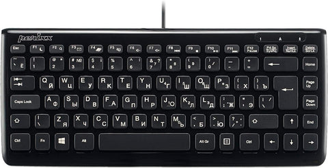 Perixx PERIBOARD-407B RU, Wired USB Mini Keyboard with 11 Hot Keys - Glossy Black - Russian Cyrillic Layout