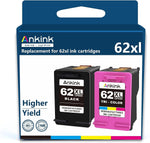 Ankink 62 Ink cartridges Higher Yield Replacement for hp62 62XL Combo Black Color XL Envy 7640 5660 5540 7645 5640 7644 OfficeJet 5740 200 250 5745 8040 Printer Ink Tricolor 2 Pack c2p07an