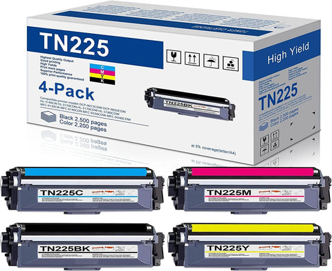 4-Pack(1BK+1C+1M+1Y) TN225 Toner Cartridge Replacement for Brother TN 225 TN-225 MFC-9130CW HL-3140CW HL-3170CDW HL-3180CDW MFC-9330CDW MFC-9340CDW Color Printer