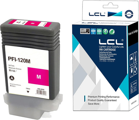LCL Compatible Ink Cartridge Pigment Replacement for Canon PFI120 PFI-120 PFI120M PFI-120M 130ML imagePROGRAF IPF TM-200 IPF TM-205 IPF TM-300 IPF TM-305 (1-Pack Magenta)