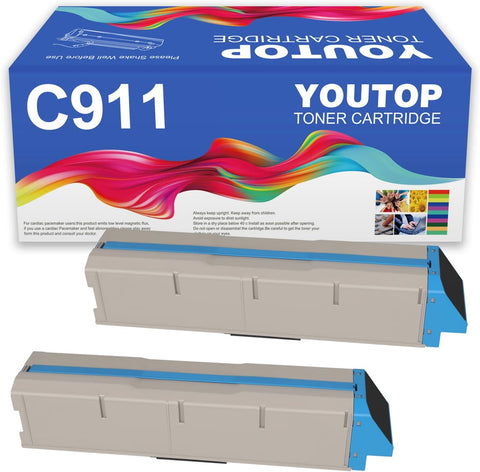 YOUTOP 2PK Black Toner Cartridge for 45536424 Compatible for OKI C911 C911dn