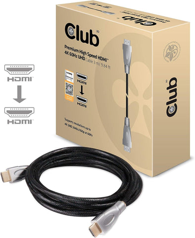 Club3D HDMI 2.0 Premium Certified High Speed 4K/60Hz UHD Cable (CAC-1310) 30AWG 3 Meter/ 9.84ft.