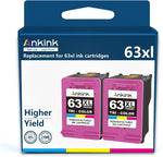 Ankink 4X Capacity 63 Color Ink Cartridges 2 Pack XL Replacement for HP Ink 63XL for Officejet 3830 4650 4652 4655 5200 5252 5255 5258 Envy 4520 4512 Deskjet 1112 2132 3630 3632 Printer HP63 Tricolor