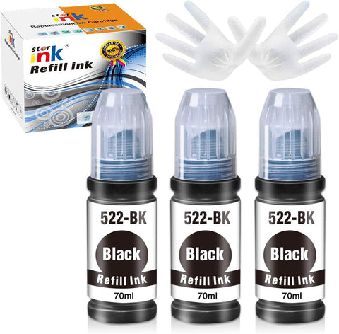 st@r ink Compatible Ink Bottle Replacement for Epson 522 T522 (Black) Refill for EcoTank ET-2720 ET-2800 ET-4700 ET-4800 ET-2710 ET-2803 Printer, 3 Packs