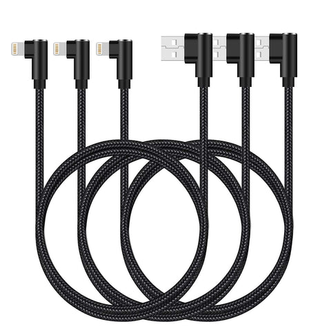 ANSEIP Right Angle iPhone Charger Cable 10ft 3 Pack Lightning Cable 90 Degree Fast Charging Gaming Cord Compatible with iPhone 13 12 11 XS Max/XR/X/8 8Plus/7/7 Plus/6/6 Plus/6s/6s Plus (Black, 10ft)