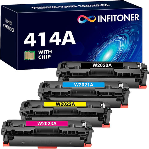 414A Toner Cartridges 4 Pack (with Chip) Compatible Replacement for HP 414A 414X W2020A for HP Color Pro MFP M479fdw M479fdn M454dw M454dn Printer Ink (Black Cyan Magenta Yellow)