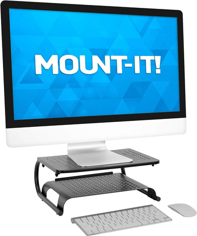 MOUNT-IT! 2 Tier Desk Organizer Riser | Computer Monitor Stand with Keyboard Storage Shelf for Desktops, Laptops, Printers, Home Office Space Saver (2 Shelves)