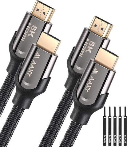 8K HDMI 2.1 Cable 4ft 2 Pack, Ultra HD High Speed 48Gpbs [8K@60Hz, 4K@120Hz], Support Dynamic HDR, eARC, Dolby Atmos, Compatible with Newest Apple TV, Sony LG Samsung 8K TV, PS5, Xbox Series X