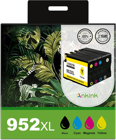 Ankink 952XL Ink Cartridges Combo Pack Black Color Replacement for HP 952 XL HP952XL HP952 for OfficeJet Pro 7740 8710 8720 8210 8715 8740 8702 8730 7720 Printer (Black Cyan Magenta Yellow 4-Pack)