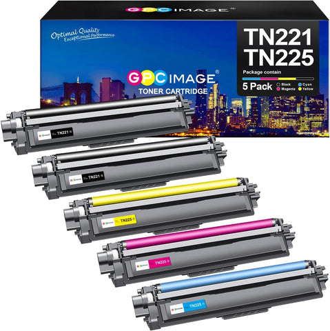 GPC Image Compatible Toner Cartridge Replacement for Brother TN221 TN225 Compatible with MFC-9130CW MFC-9340CDW MFC-9330CDW HL-3170CDW HL-3140CW Printer Tray (2 Black,1 Cyan,1 Magenta,1 Yellow)