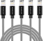 iPhone Cable Lightning Charger 5Pack 10FT MFi Certified iPhone Charging Cord Nylon Braided Extra Long Wire 10 Feet Fast USB Data Line Compatible iPhone 12/11 Pro/XS/Max/X/8+/7/iPad/iPod Black Sharllen