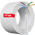 164FT/50m Bulk rj45 Cable FTP Shielded Ethernet Network Cable Outdoor | FTP 23AWG Shielded Gigabit Anti-Jamming Internet Cable Weatherproof | Cat 6, Copper Core, RJ45 | Colour White (50 Meters)