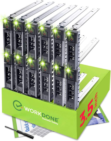 WORKDONE 12-Pack - 3.5" Hard Drive Caddy - Compatible for Dell PowerEdge Selected 14-15th Gen. Servers - with Detailed Setup Manual - Front Sticker Labels - Screwdriver - Strong Tray Screws