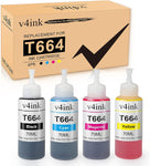 v4ink Compatible 664 XL Refill Ink Bottle Replacement for 664 XL T664 for Use with Epson EcoTank ET-2500 ET-2650 ET-4500 L210 L310 L120 L485 L350 Printer T664120 T664220 T664320 T664420-4 Bottles