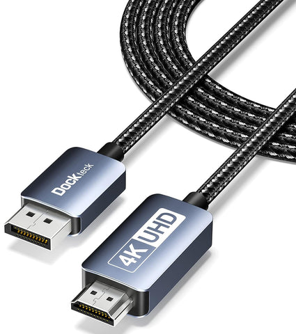 dockteck DisplayPort to HDMI Cable 4K 60Hz, DP to HDMI Cable 8ft, High Speed Display Port Cable UHD Monitor Cord, Unidirectional Male Braided Cord for DELL/HP/Samsung/TV/PC/Laptop/More