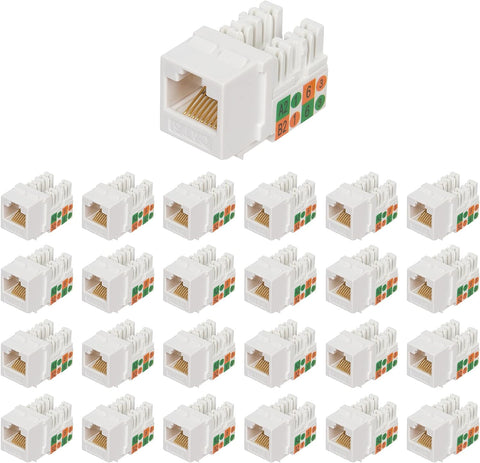 Buyer's Point Cat6 RJ45 90-Degree Keystone Jack, Punch Down Keystone Jack Adapter White (25 Pack)