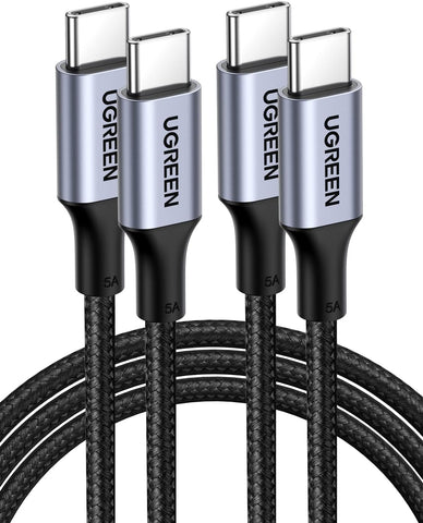 UGREEN 100W USB C to USB C Cable 2-Pack Type C Fast Charging Cable Compatible with MacBook Pro 2022, iPad Pro 2022, iPad Air 5, Samsung Galaxy S23/S22 Ultra, Pixel, PS5, Switch, etc. 6.6FT