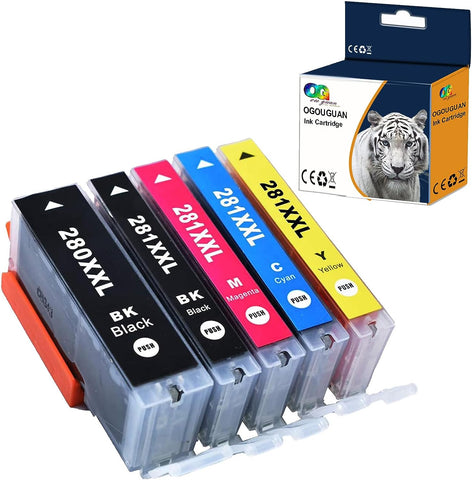 OGOUGUAN Compatible Ink Cartridge Replacement for Canon PGI-280XXL CLI-281XXL 280 XXL 281 XXL Compatible with PIXMA TR7520 TR8520 TS6120 TS6220 TS8120 TS8220 TS9120 TS9520 TS6320 TS9521C (5 Pack)