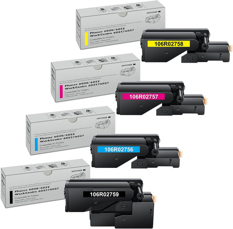 WorkCentre 6027 Toner Cartridges 4-Pack Compatible for Xerox Phaser 6022 6020 WorkCentre 6027 6025 Printer (1 Black 106R02759 1 Cyan 106R02756 1 Magenta 106R02757 1 Yellow 106R02758)