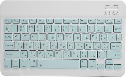 Wireless Bluetooth Keyboard 10In Typewriter Non?Slip Panel, Quiet Keys Waterproof Portable Ultra?Thin, for Smartphones, Tablets, Laptops, Desktop Computers(Russian-Light Green)