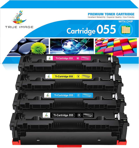 TRUE IMAGE Compatible 055 Toner Cartridge Replacement for Canon 055 055H Toner for Color imageCLASS MF743Cdw MF741Cdw MF745Cdw MF746Cdw LBP664Cdw Printer with Chip (Black Cyan Magenta Yellow, 4-Pack)