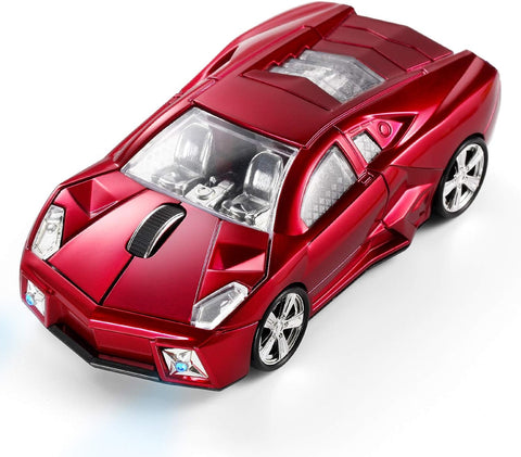 BKLNOG Sports Car Shaped Computer Mouse [Updated] with LED Headlights, 1600 DPI Optical Sensor 2.4 GHz Wireless Mouse for PC & Mac, Red