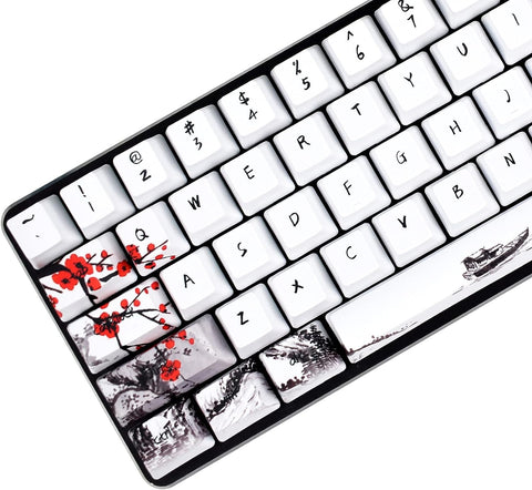 MOLGRIA Keycaps 71 Set for Gaming Mechanical Keyboard, Custom PBT OEM Profile Key caps Japanese Style with Keycap Puller for Cherry MX 71/61 60 Percent Keyboard(Plum Blossom)