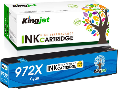 Kingjet Compatible for HP 972X Cyan Ink Replacement for 972X 972 Cyan Work with PageWide Pro 477dw 577dw 577z 552dw 452dn 452dw 477dn PageWide Managed P55250dw P57750dw Printer, 1 for 972X Cyan