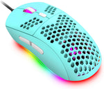 Honeycomb Wired Gaming Mouse,7 Programmable Buttons and RGB Backlight,6400 Adjustable DPI and Ergonomic,Ultraweave Cable Lightweight Ultralight Computer Mice for PC Gamers,Windows,Xbox,PS4(Green)