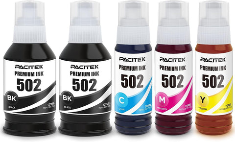 PACITEK 502 Compatible Refill Ink Replacement for T502 Used for ET-2850 ET-2760 ET-3850 ET-3710 ET-3750 ET-3760 ET-4850 ET-4750 ST-2000 Printer (2Black, Cyan, Magenta, Yellow)