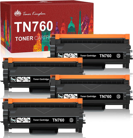 Toner Kingdom TN760 Toner Cartridge Compatible Replacement for Brother TN760 TN-760 TN 760 TN730 Toner for HL-L2350DW HL-L2395DW HL-L2370DW DCP-L2550DW MFC-L2710DW Toner Printer (Black, 4-Pack)