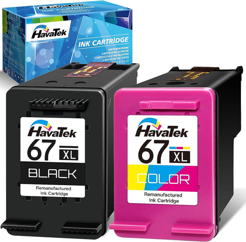 HavaTek 67XL Ink Cartridge Replacement for HP 67 Ink Cartridges Black/Color Combo Pack, Fit for HP Envy 6000 6055e 6058 6400 6455 Deskjet 2700 2725 4100 2752e 2742e 4152 2755e 4155e Printer (2 Pack)