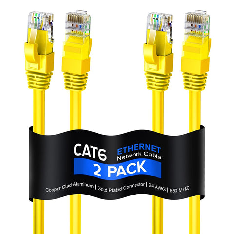 Maximm Cat 6 Ethernet Cable 25 Ft, (2-Pack) Cat6 Cable, LAN Cable, Internet Cable and Network Cable - UTP (Yellow)