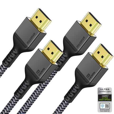 Maxonar 10K 8K HDMI 2.1 Cable 6FT 2-Pack, (Certified) 8K60Hz 4K120Hz 48Gbps Ultra High Speed HDMI Cord Dynamic HDR SBTM eARC HDCP 2.2 & 2.3 Compatible for PS5/Xbox Series X/Roku TV/Sony/Samsung QLED