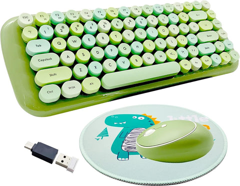 Seaciyan Wireless Keyboard and Mouse Combo, Ergonomic Cute Mini Portable Retro Typewriter Keyboard Set for Computer/Laptop/Tablet/PC/Mac (Mixed-Green)