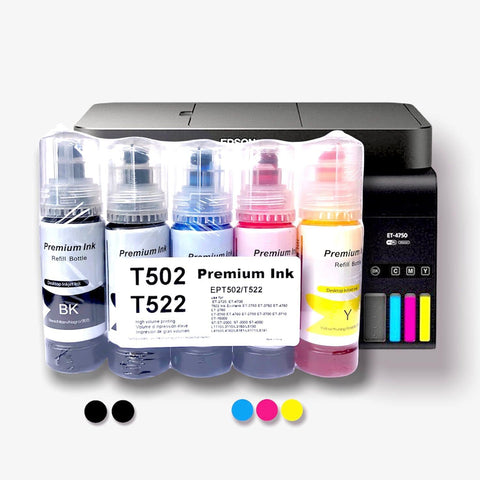 premium ink Kit ?5 Units: Compatible Refill Ink Bottle Replacement for EP T502/T522 Ink Ecotank ET (2 Black, 1 Cyan, 1 Magenta, 1 Yellow) (EpsonColour (BBCMY))