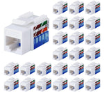 Tedgetal Cat6 RJ45 Keystone Jack 25-Pack 45 Degree, Punch Down Ethernet Wall Jack Insert Coupler, Keystone Jack Adapter UL Listed, White