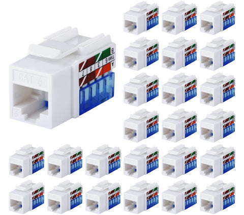 Tedgetal Cat6 RJ45 Keystone Jack 25-Pack 45 Degree, Punch Down Ethernet Wall Jack Insert Coupler, Keystone Jack Adapter UL Listed, White