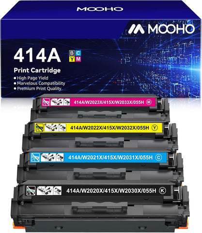 MOOHO Compatible Toner Cartridge Replacement for HP 414A W2020A 414X High Yield Used with HP Color Pro MFP M479fdw M454dw M479fdn M454dn Toner Printer (Black Cyan Yellow Magenta, 4 Packs)