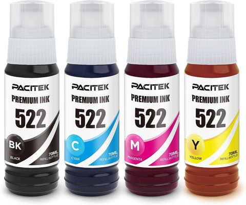 PACITEK Compatible Refill Bottle Ink Replacement for 522 T522 T522120 Use with EcoTank ET-2720 ET-2710 ET-4700 Printer (Black, Cyan, Magenta, Yellow) 4-Pack (NOT for Sublimation)