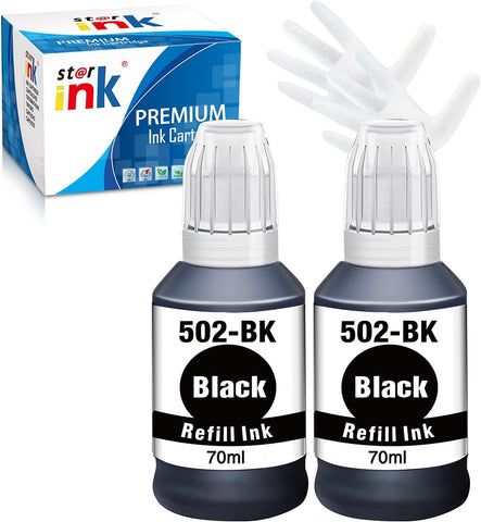 st@r ink 502 Pigment Compatible Ink Bottle Replacement for Epson 502 Black T502 for EcoTank ET-2760 ET-2750 ET-3760 ET-4760 ET-3750 ET-4750 ET-3830 ET-2850 ET-3850 ET-4850 ET-15000 Printer(2 Packs)